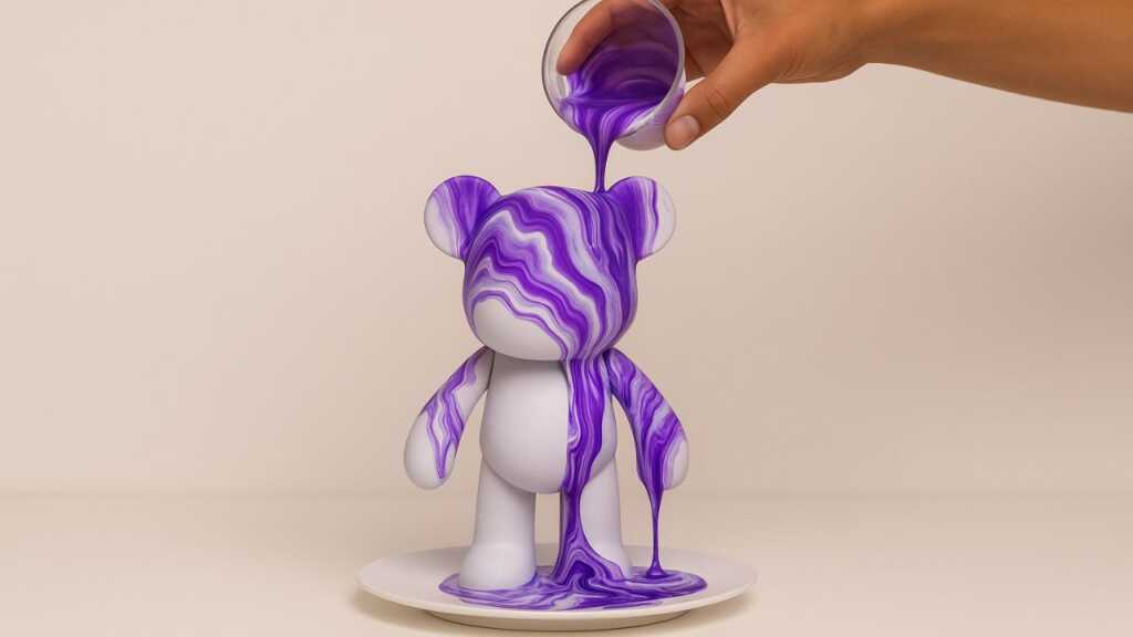 Bear beaing fluid painted in purple