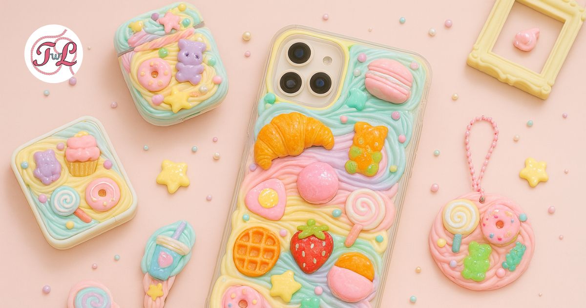 colorful decoden art in phone case, airpod case, hair pin etc.,